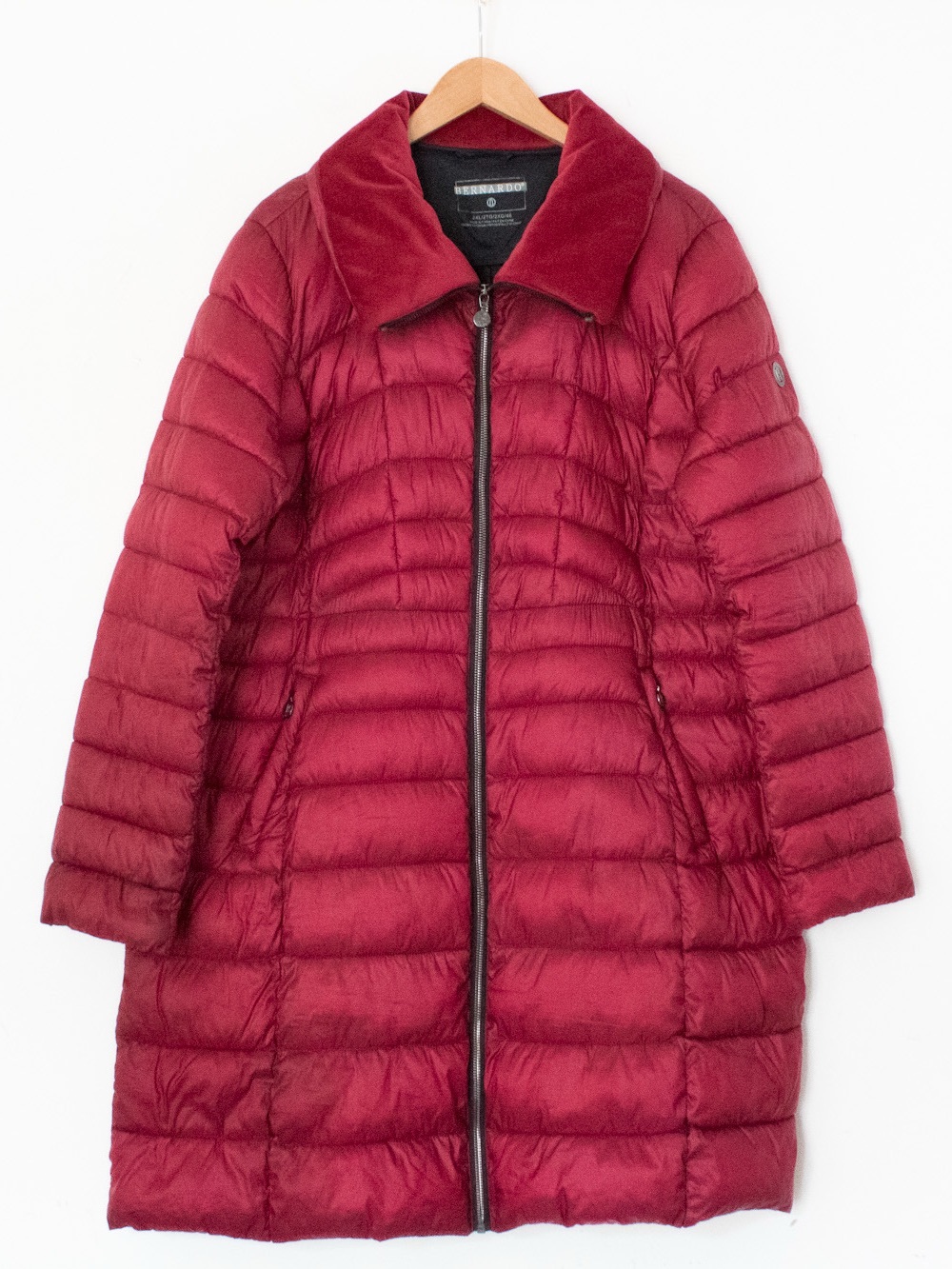 Bernardo Women's Red Burgundy Quilted Long Puffer Coat